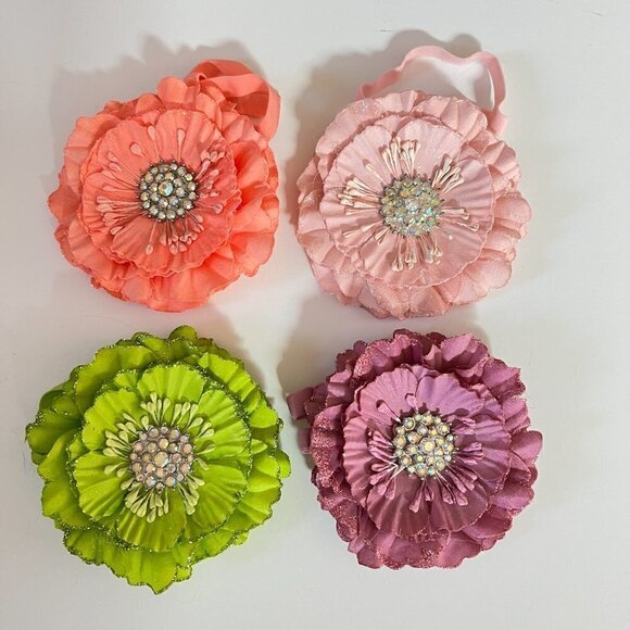 TIEKS Bright Mauve Pink Sparkle Beaded Flower Barbiecore - Picture 2 of 2